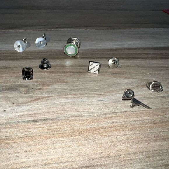 Vintage Accessories Lot Men’s Cufflinks, Tie Tack, Collar Pin All Silver Tone - Picture 1 of 7